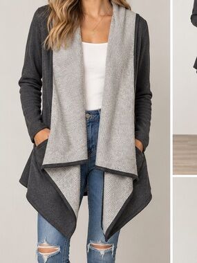 Margaret O’Leary St. Claire 100% Cashmere Hooded Cardigan Gray Charcoal M